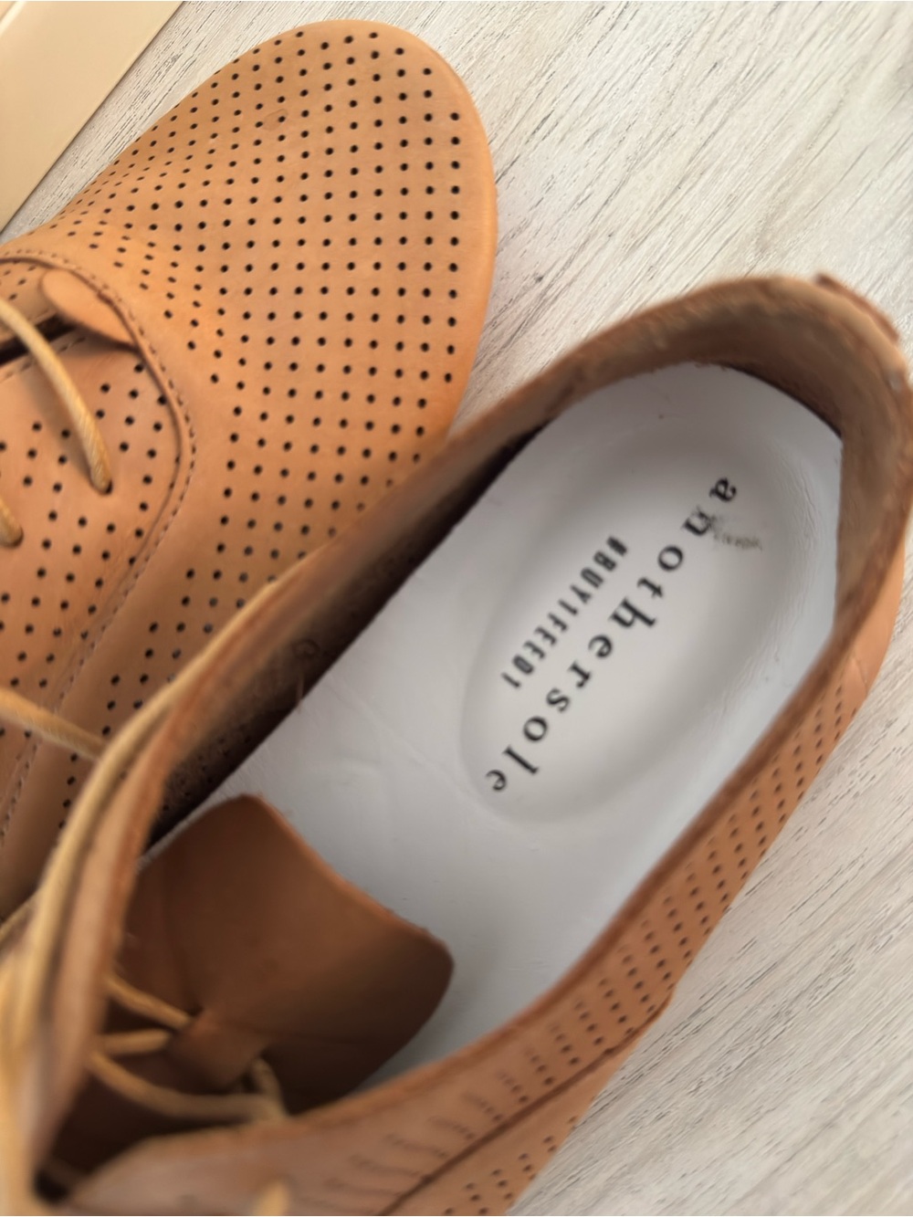 Anothersole Women’s Perforated Lace-Up Oxford — Tan - Picture 4 of 7
